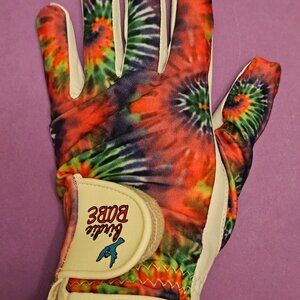 Ladies Left Golf Glove by Birdie Babe. White Leather with Tie-Dye pattern